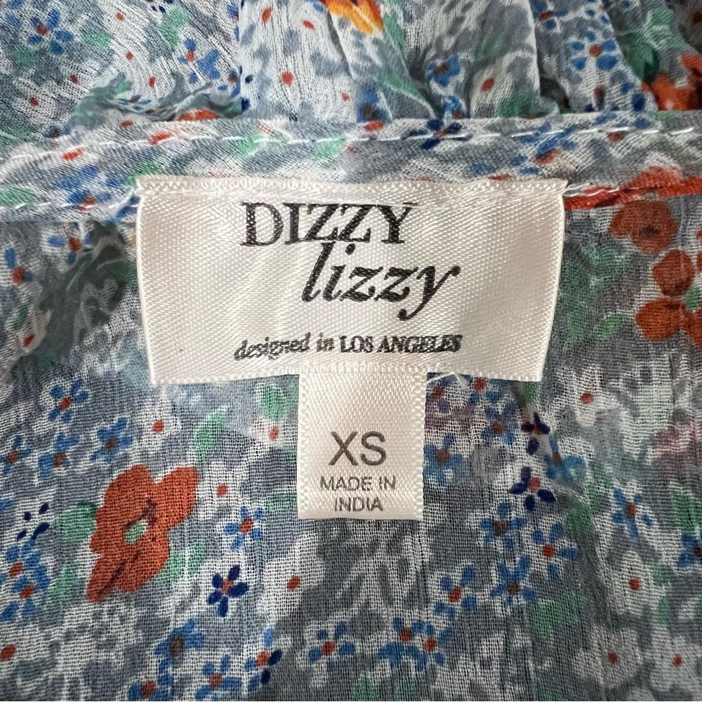 Dizzy Lizzy Floral Sheer Cotton Blend Tie Front Blouse Size XS - Picture 5 of 8